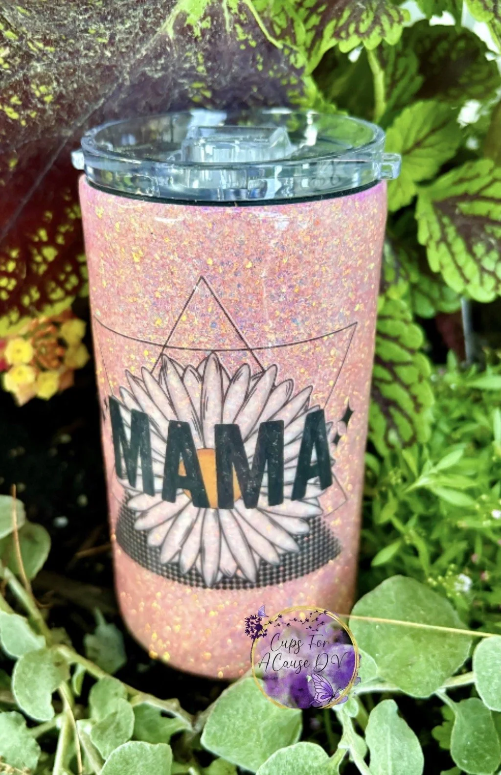 Mama daisy on pink glitter 12 oz