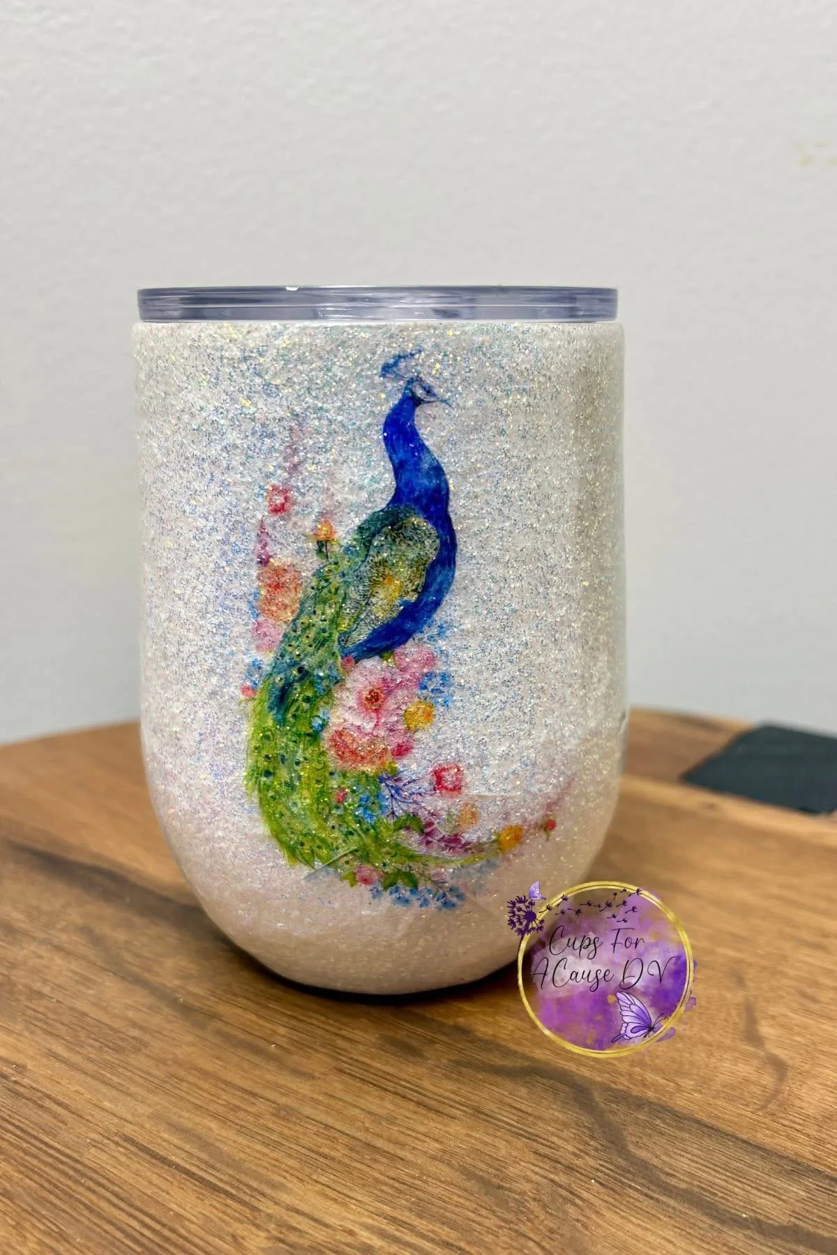 Peacock on white glitter