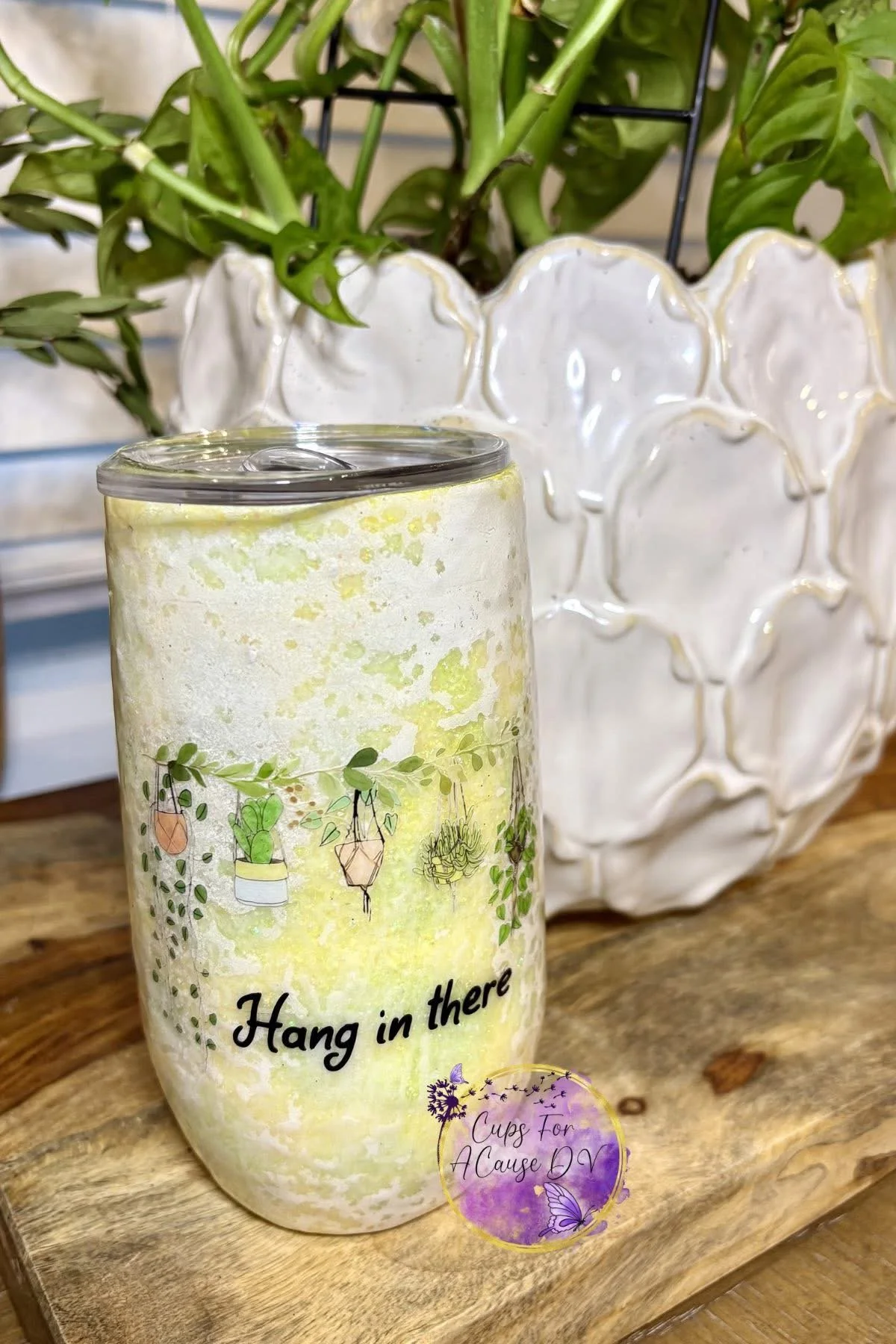 "Hang in there" plants on yellow glitter