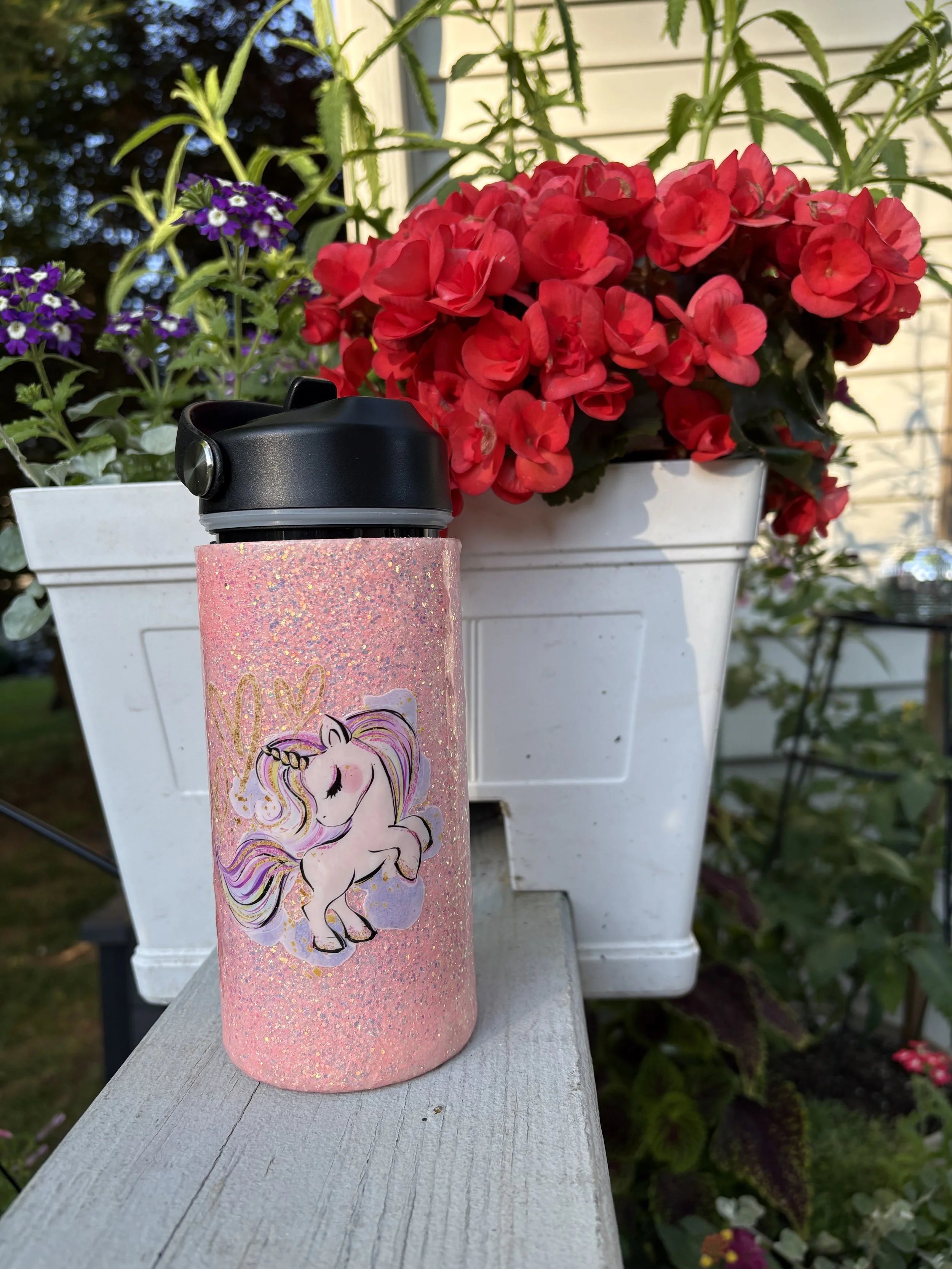 Light pink unicorn kids 16 oz water bottle