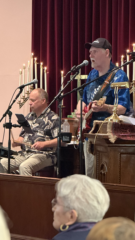 Two Old Men and Friends band performing at Pleasant Valley Country Church