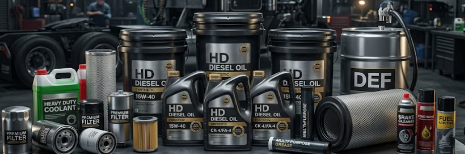 Engine oils, fuel filters, air filters, hydraulic fluids (OIL, FILTERS AND CHEMICALS)