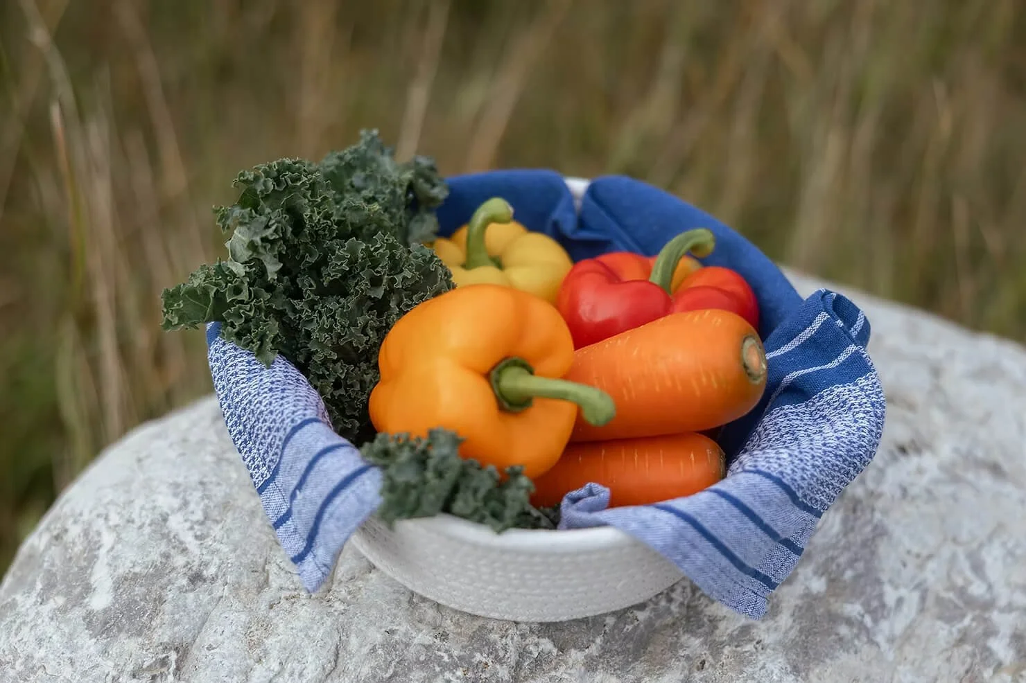 Colourful and heart healthy vegetables arranged in a basket.