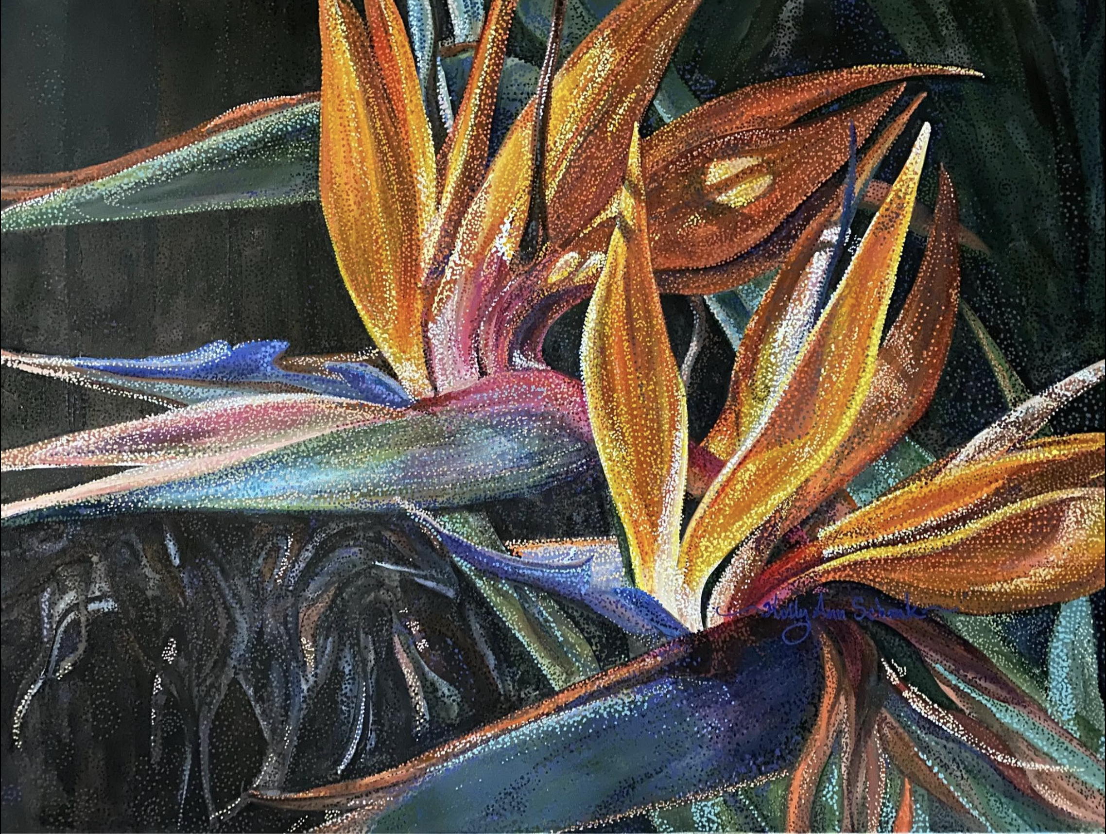 Holly Ann Schenk's Back Window Pointalism painting - featured in the Fusion Fine Art gallery.