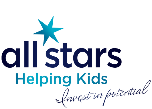 Logo for All Stars Telethon Kids featuring a blue star, stylized text, and a neon-like design.