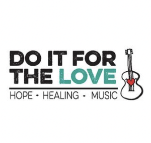 Logo with the phrase 'Do It For The Love' and a guitar illustration with a heart, plus the words 'Hope, Healing, Music' beneath.