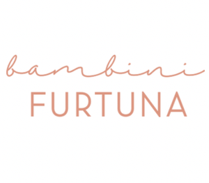 Text reading 'bambini FURTUNA' in pink and peach script on a white background.