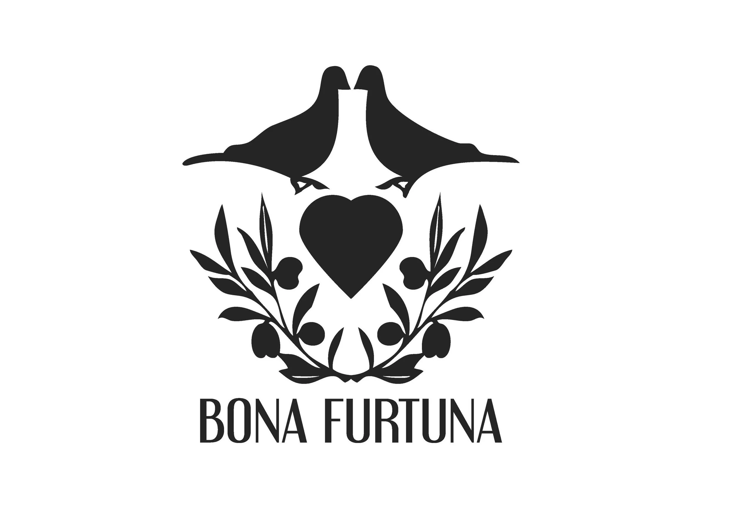 A black and white logo featuring a stylized skull with bird wings and foliage surrounding it, with the text 'Bona Furtuna' below.