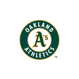 Oakland Athletics logo with a green and gold color scheme, featuring a large letter 'A' in the center.
