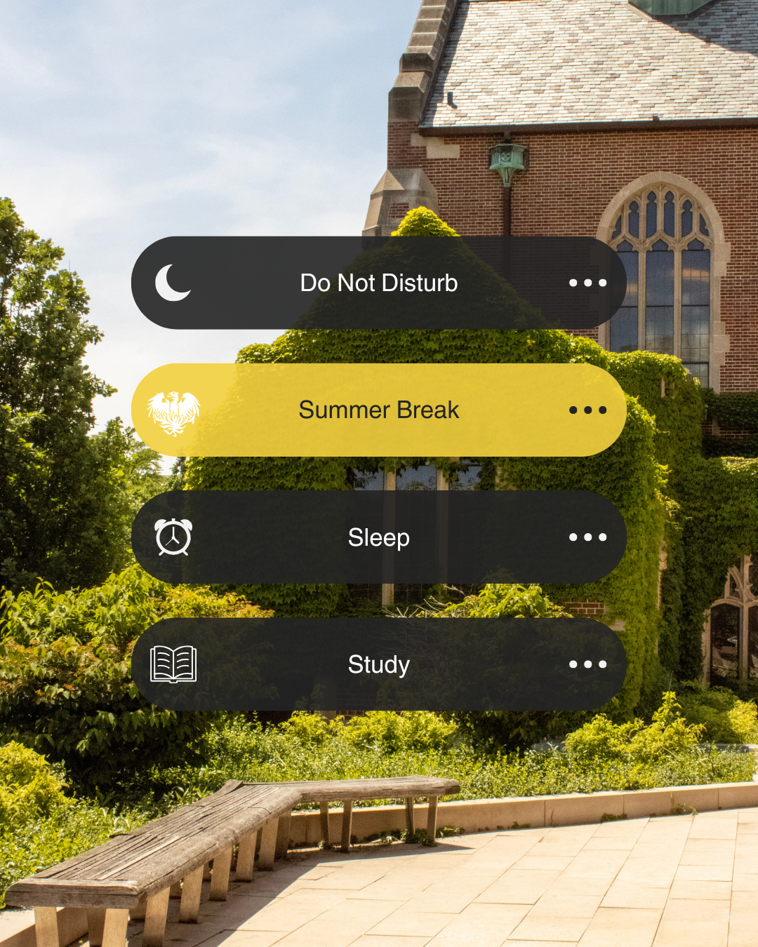 Photo of UChicago with a graphic "Summer Break" with a yellow background and the phoenix background