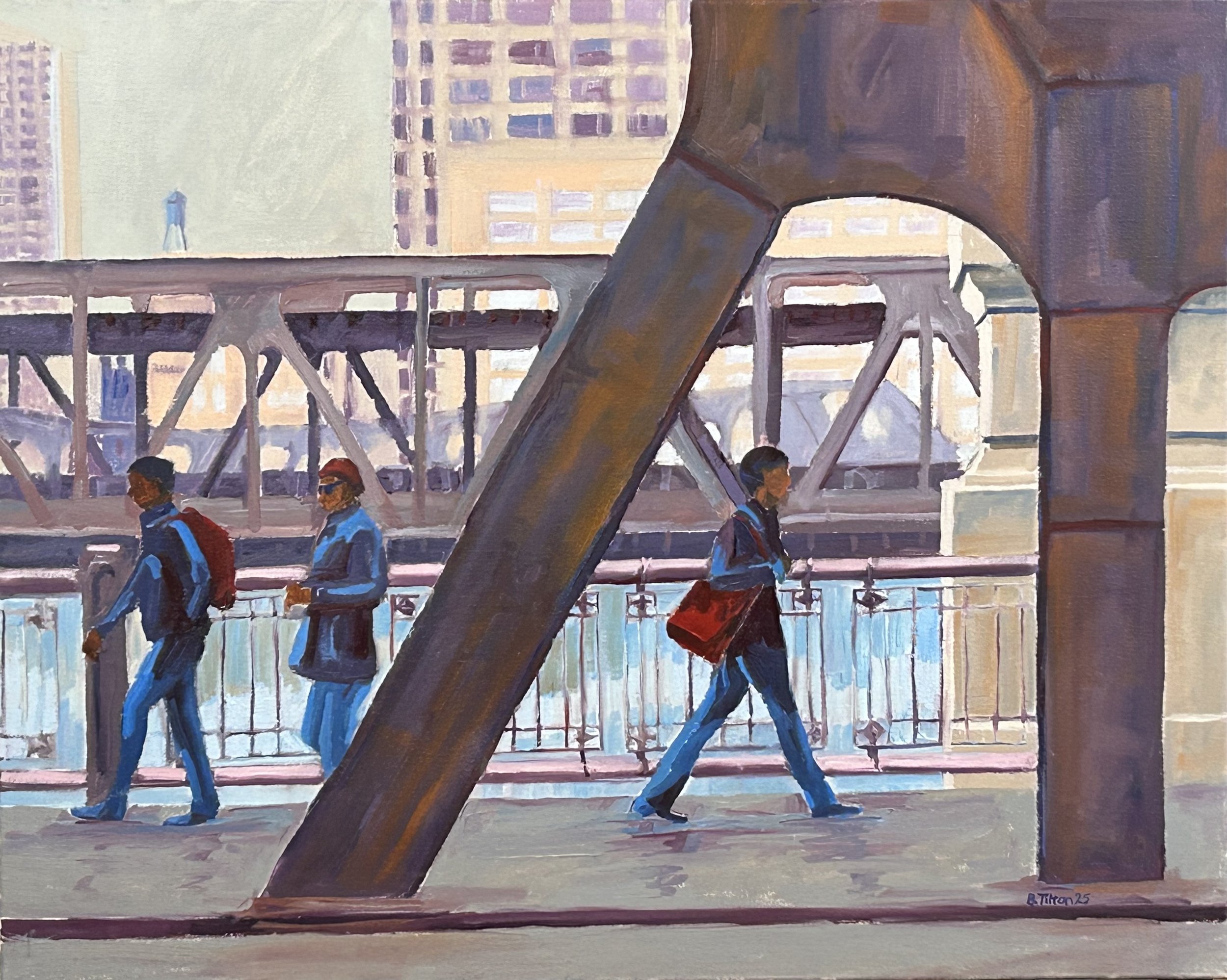 Chicago, Man Walking on Bridge