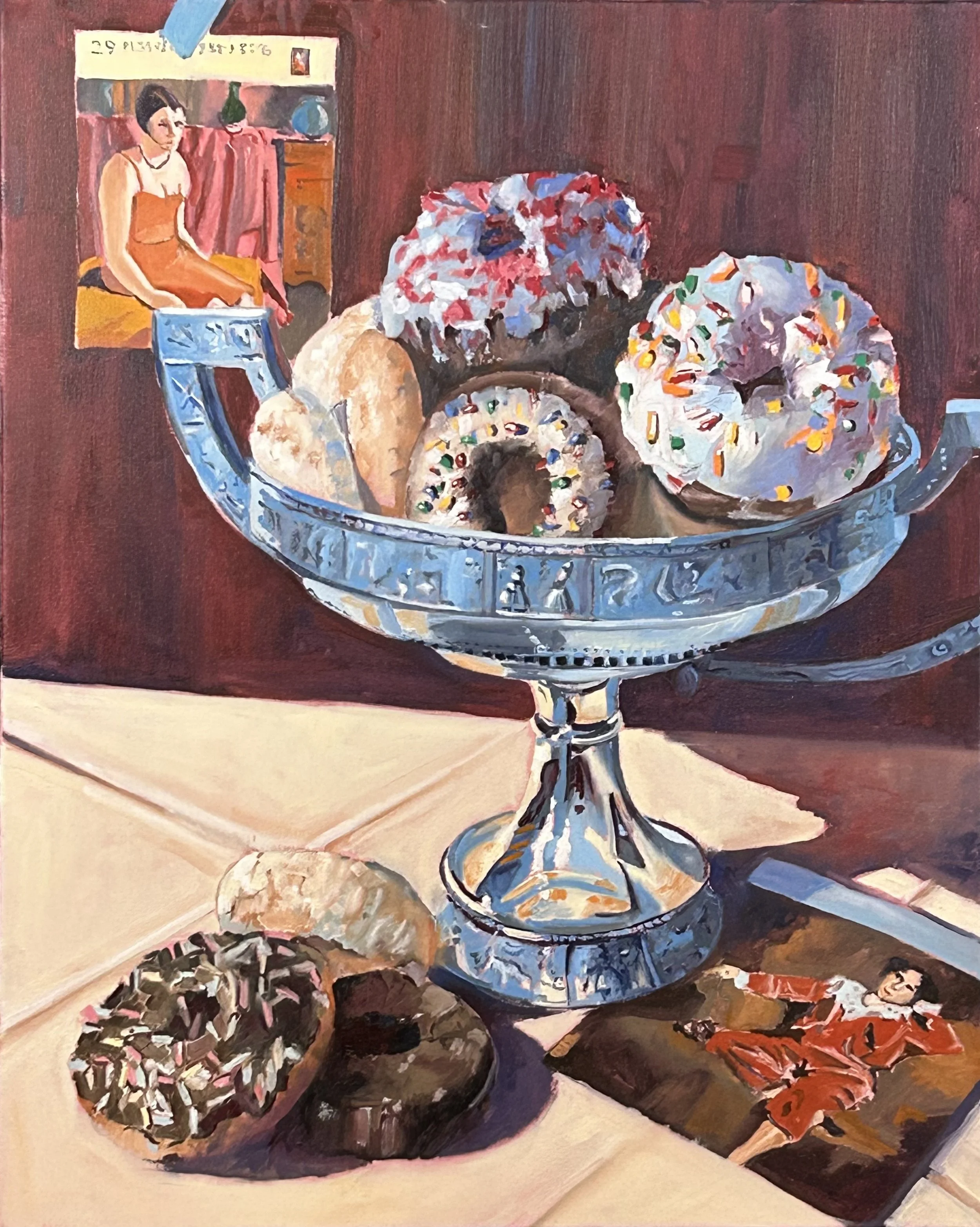 Silver Bowl with Doughnuts