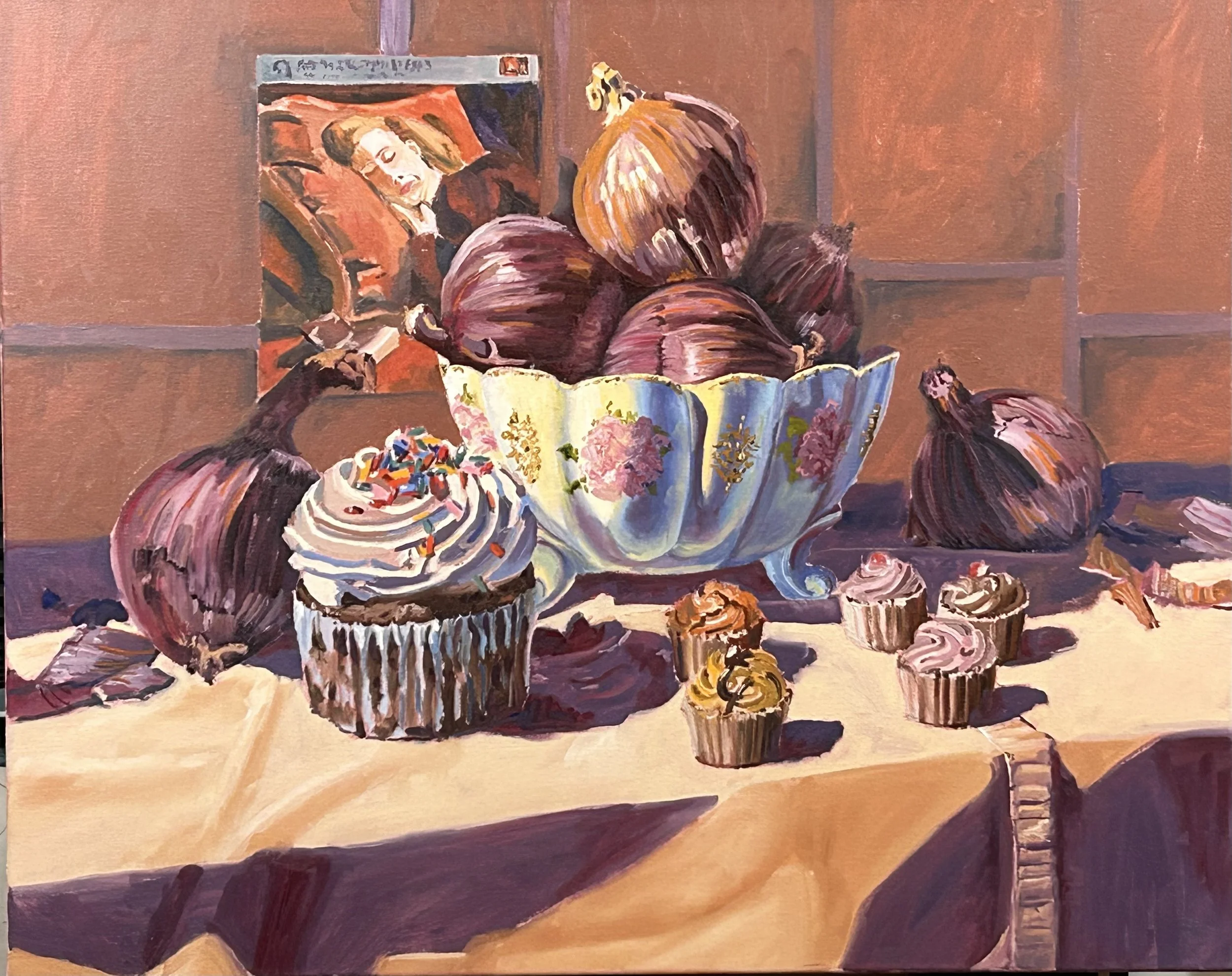 Bowl with Onions and Cupcakes