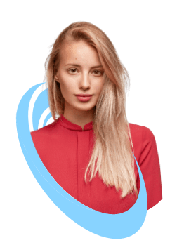 Portrait of a young woman with blonde hair wearing a red top