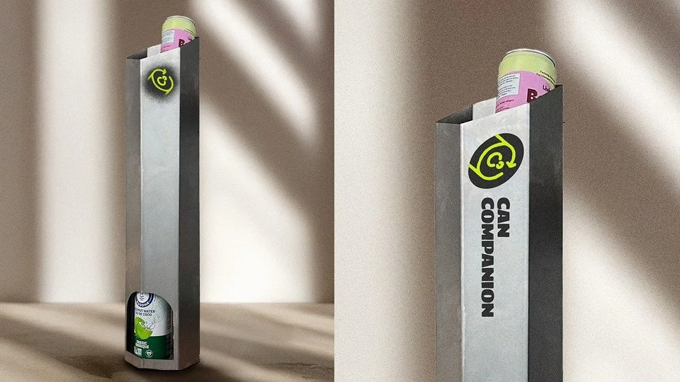 Image of the Can Companion protype. It has the logo printed on one side.