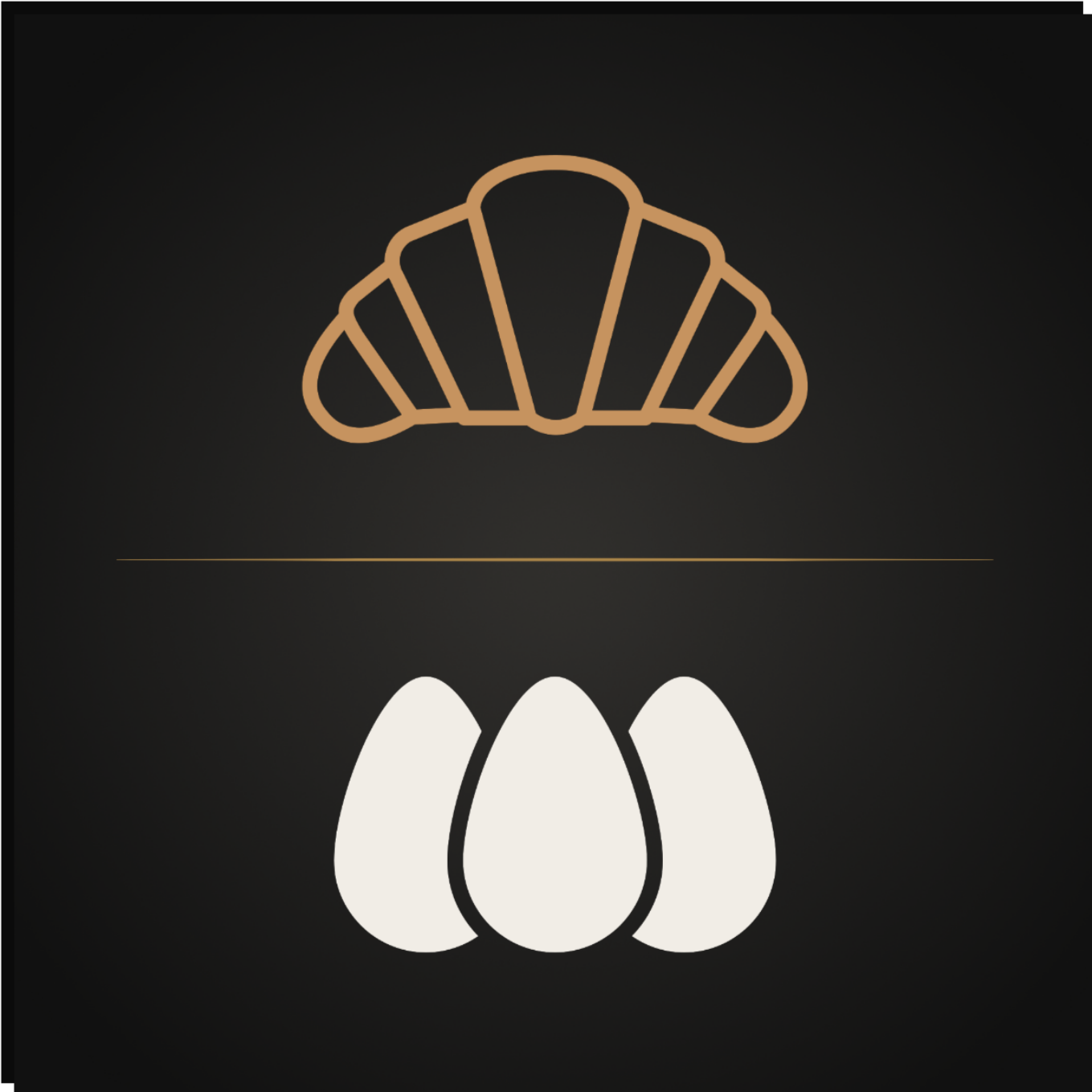 A graphic illustration of a croissant above a stylized egg pyramid, representing butter and egg bakeshop in myrtle beach