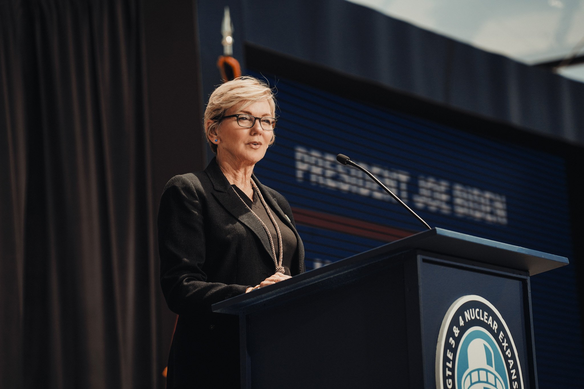 The White House, U.S. Department of Energy (DOE) Secretary, Jennifer Granholm pictured speaking at Plant Vogtle Celebration Event