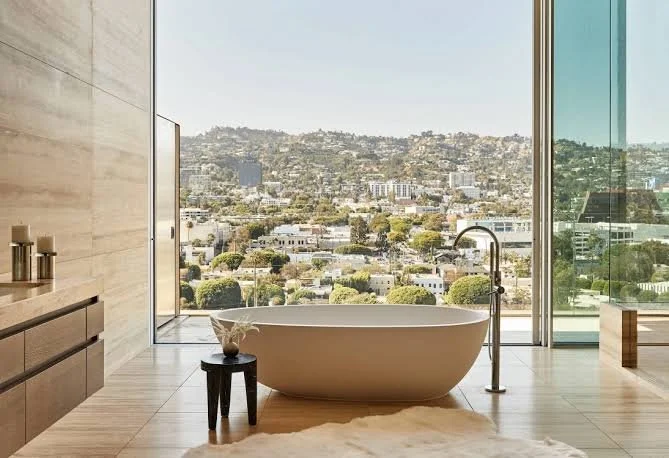 Luxury modern interior penthouse overlooking West Hollywood and Los Angeles skyline