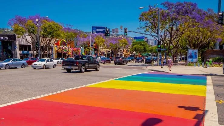 Rainbow crosswalk on Santa Monica Boulevard in the heart of West Hollywood California