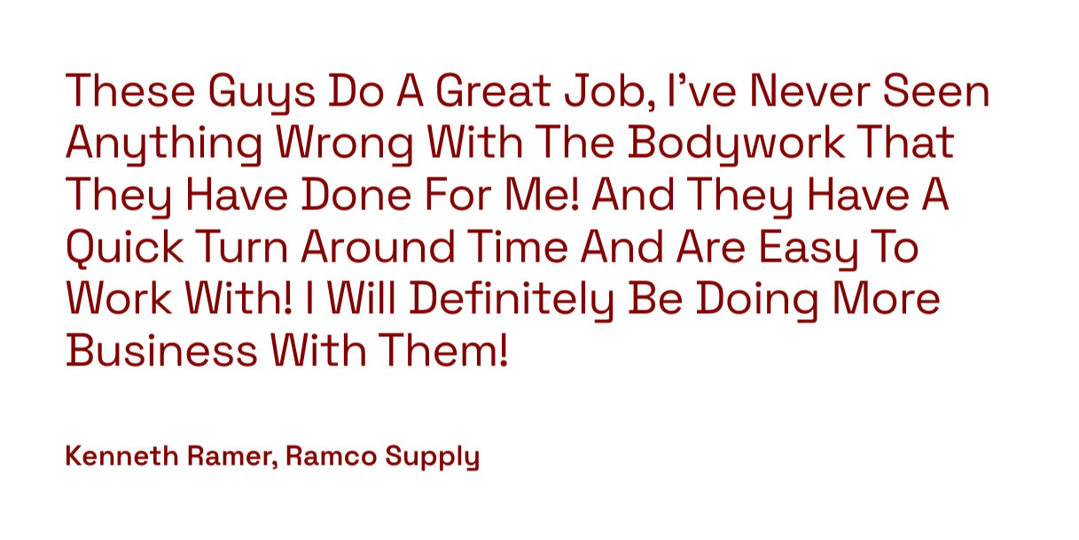 Quote praising the bodywork of a team, attributed to Kenneth Ramer from Ramco Supply.