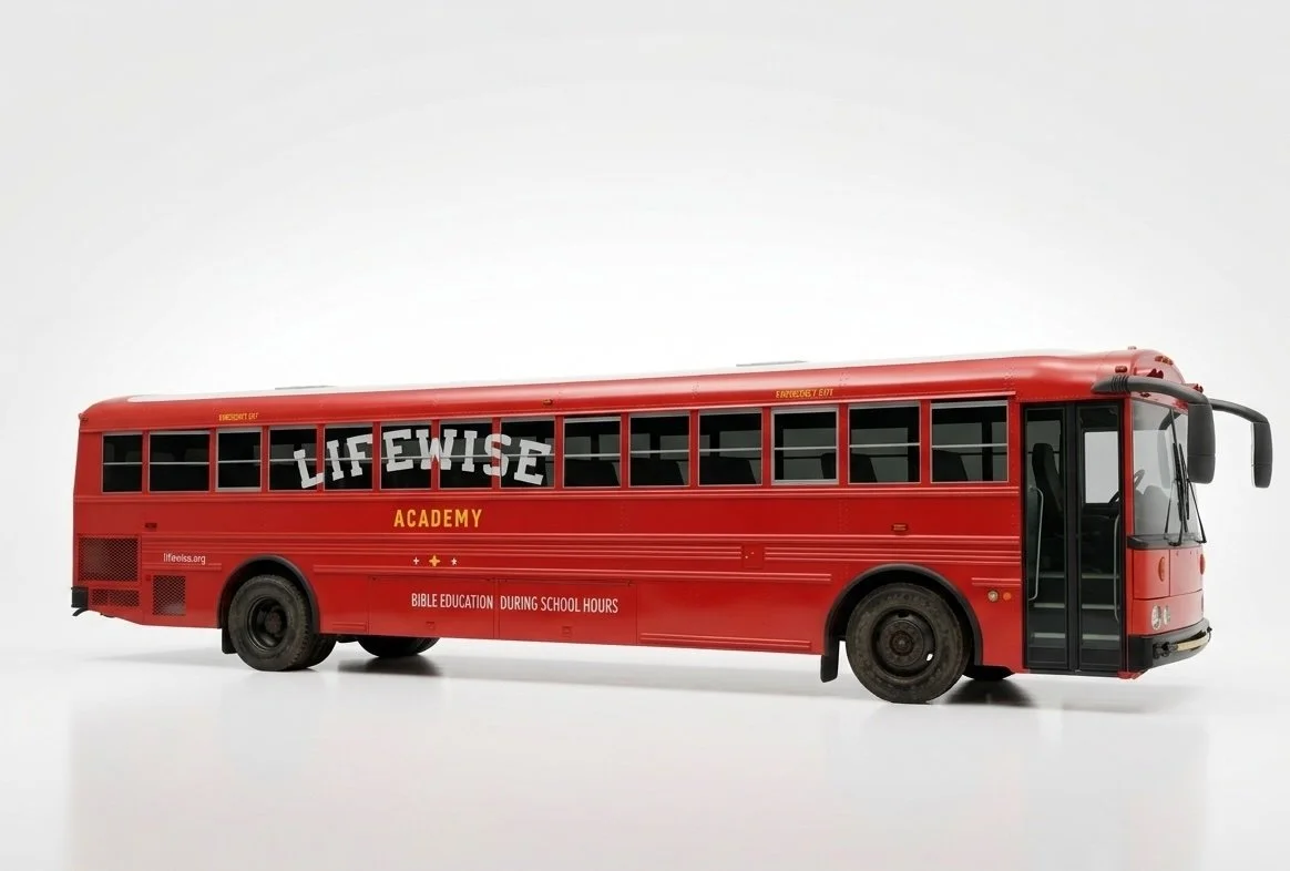 LifeWise Academy Bus painted by NII Coatings in Akron, IN. Serving Indiana, Ohio, Michigan, Illinois, and Kentucky for bus re-painting and refurbishing. 