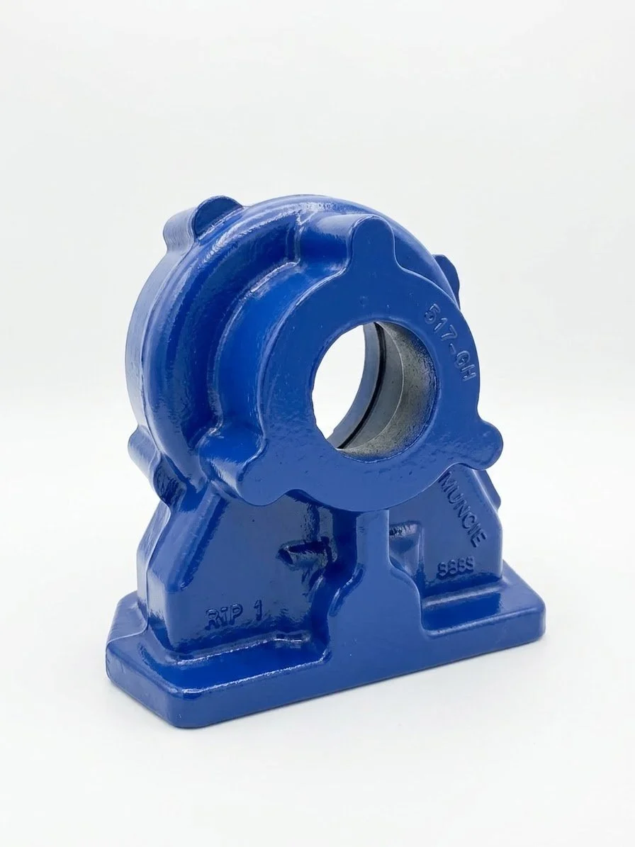 Industrial castings expertly sandblasted and primed for superior coating adhesion and long-lasting corrosion protection.