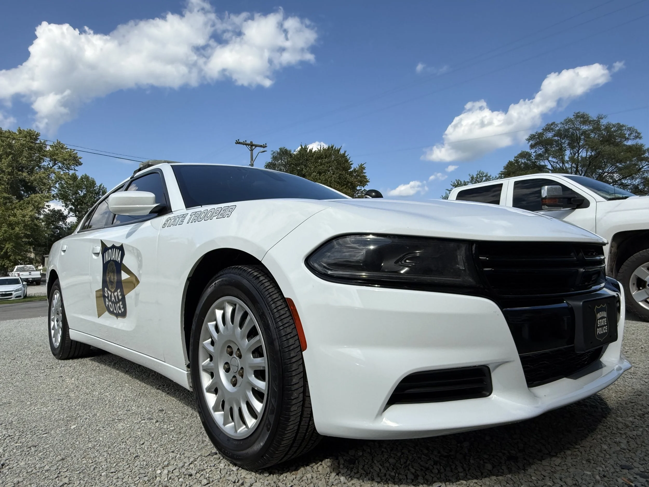 State of Indiana Police car fixed by the team of Hoffman Body Shop in Akron, IN. MB Industries provides fleet repair no matter the industry.