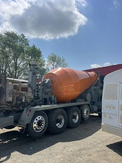 Epoxy coating application on a large cement mixer drum Northern Indiana