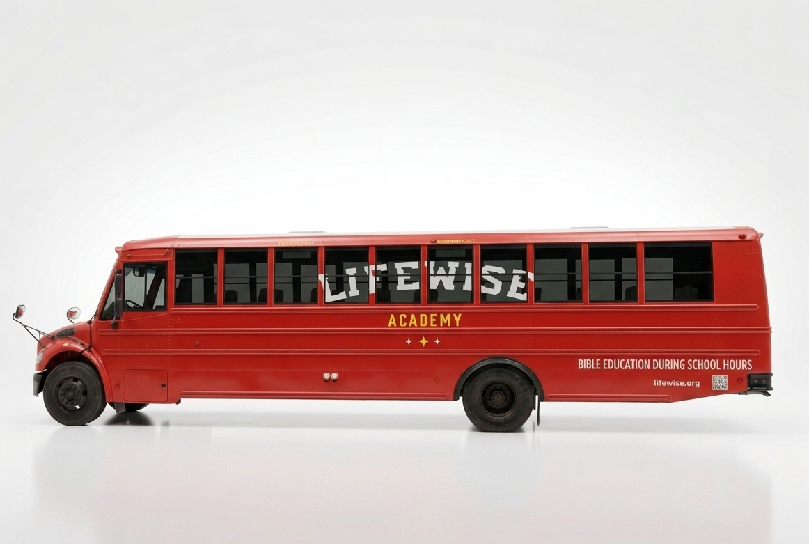 LifeWise Academy Bus painted by NII Coatings in Akron, IN. Serving Indiana, Ohio, Michigan, Illinois, and Kentucky for bus re-painting and refurbishing. 