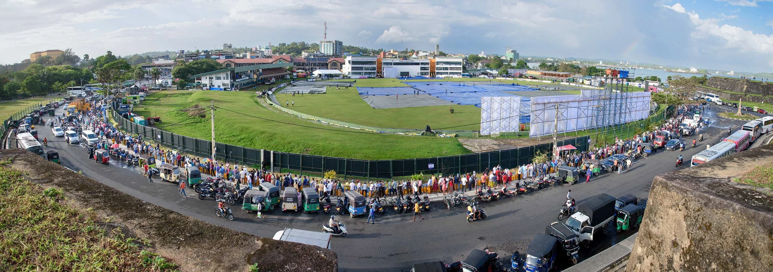 People wait in a long queue in Galle, where the economic collapse turned daily survival into a public routine.