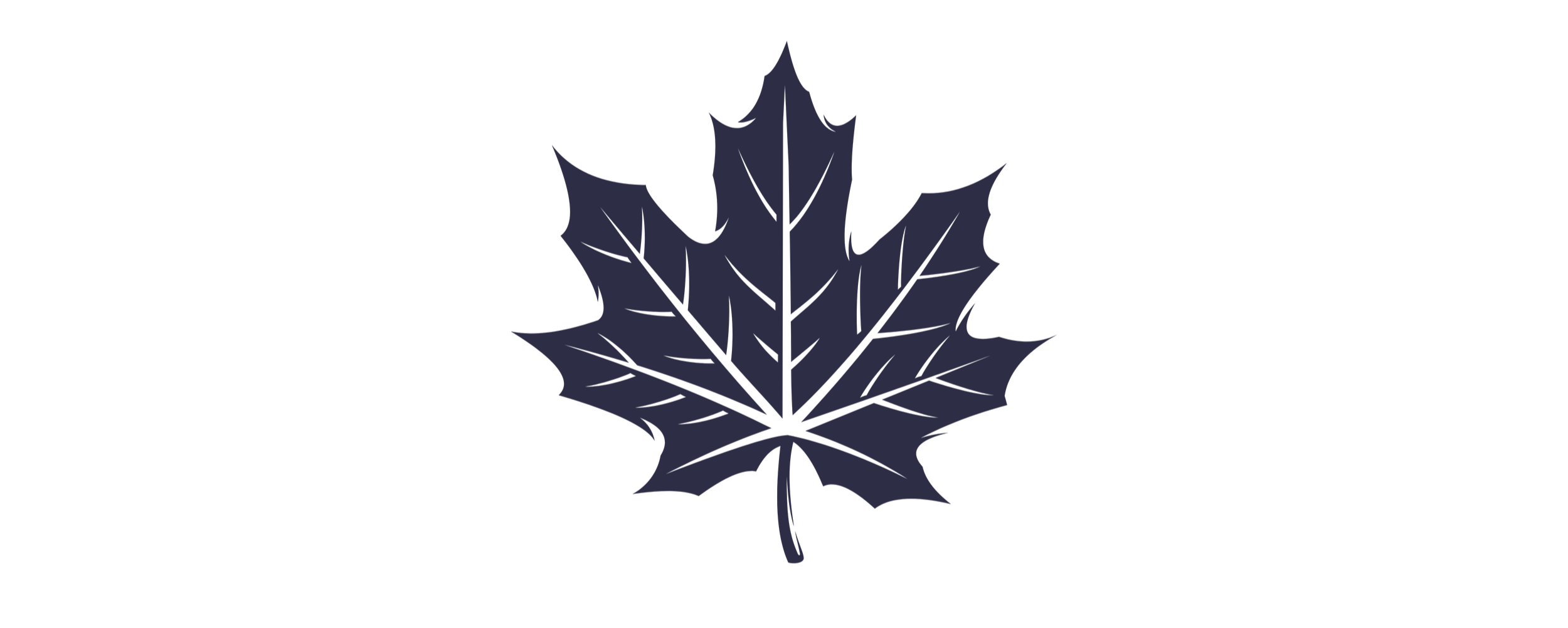 A dark-colored maple leaf with a stylized design