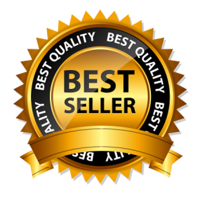 Gold and black badge with a ribbon at the bottom, featuring the text 'BEST SELLER' and 'BEST QUALITY' repeated around the edge, indicating a top-selling, high-quality product or service.