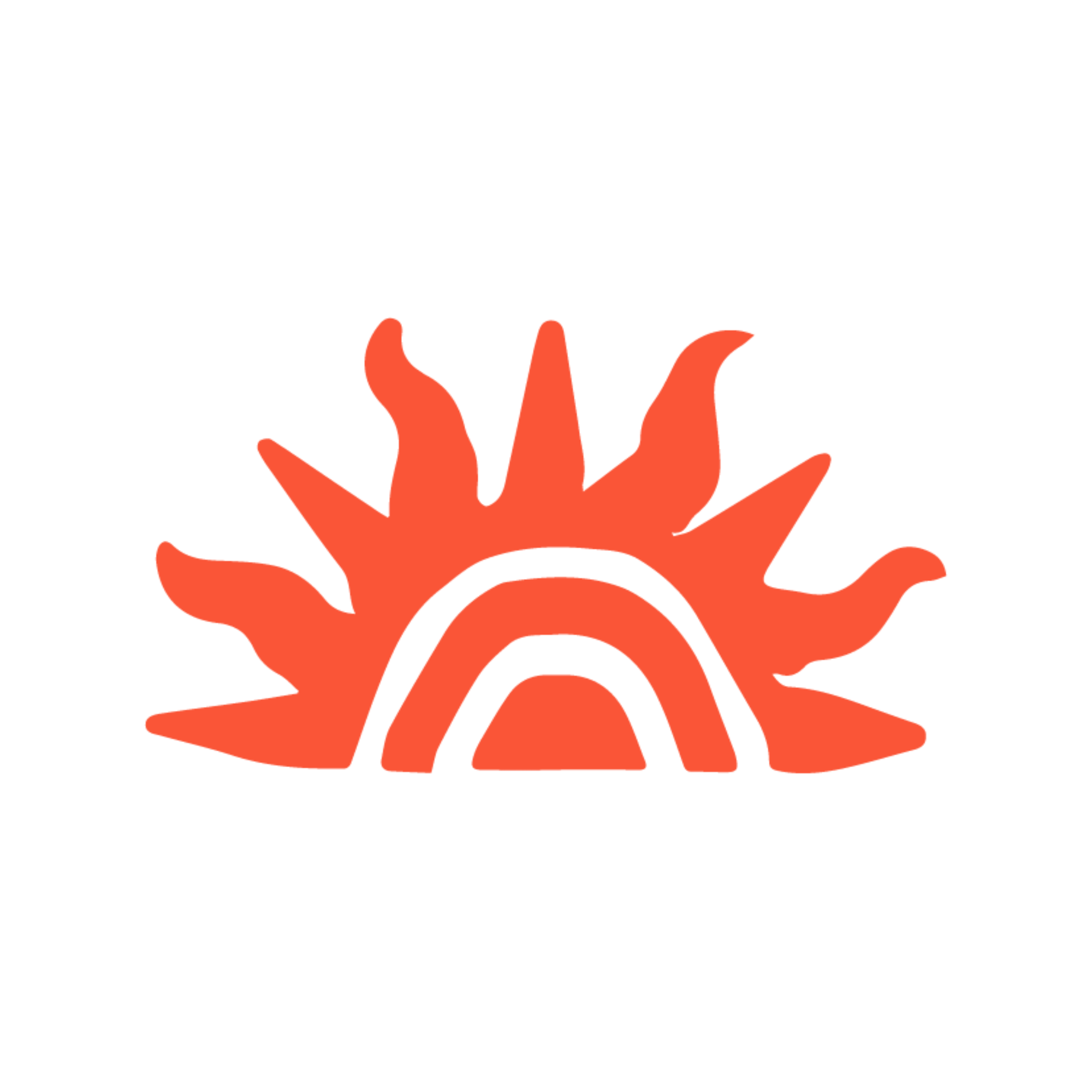 A stylized orange sun with curved rays, partially visible at the bottom of the image.