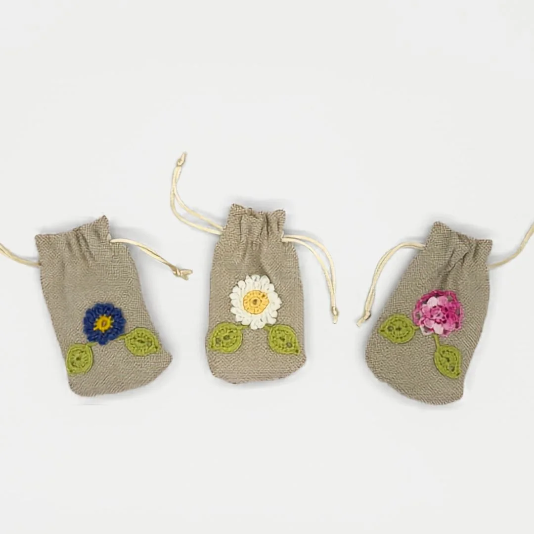 Large Lavender Sachet  with Crochet Motif