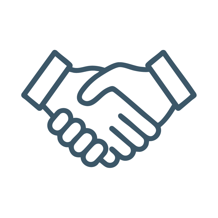 Simple line drawing of two hands shaking, symbolizing agreement or partnership.