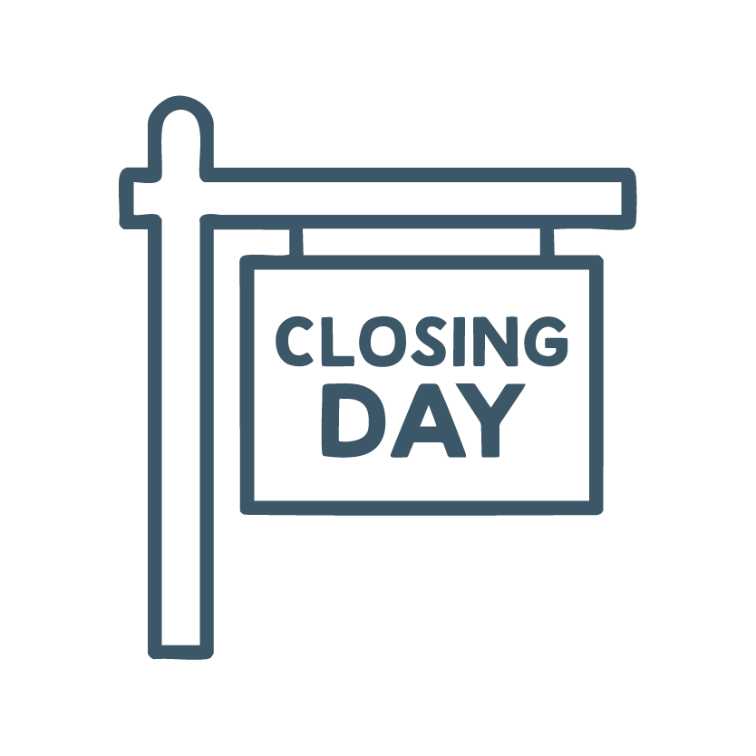 Sign hanging on a pole stating 'Closing Day'