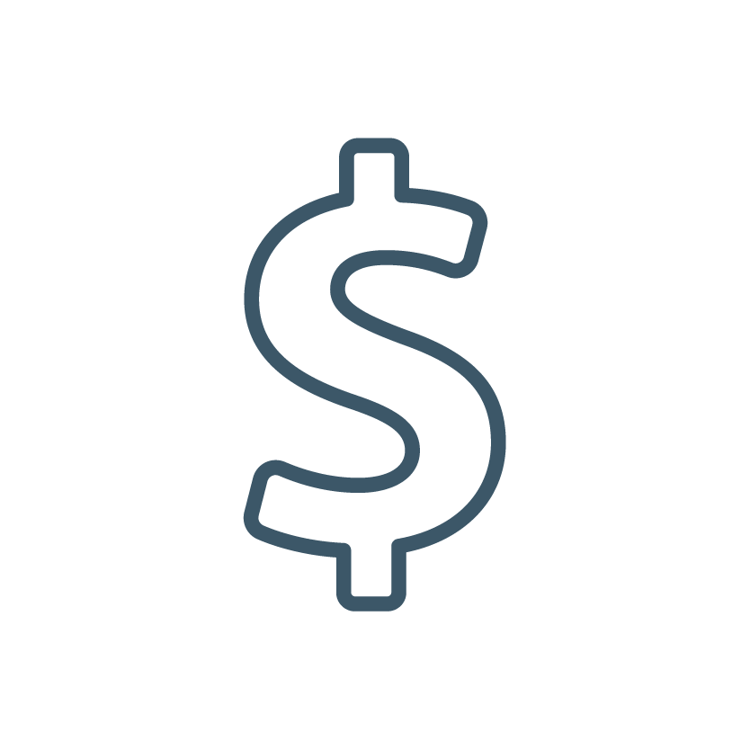 Outline of a dollar sign with small arrow pointing upwards above it, indicating price increase or profit.