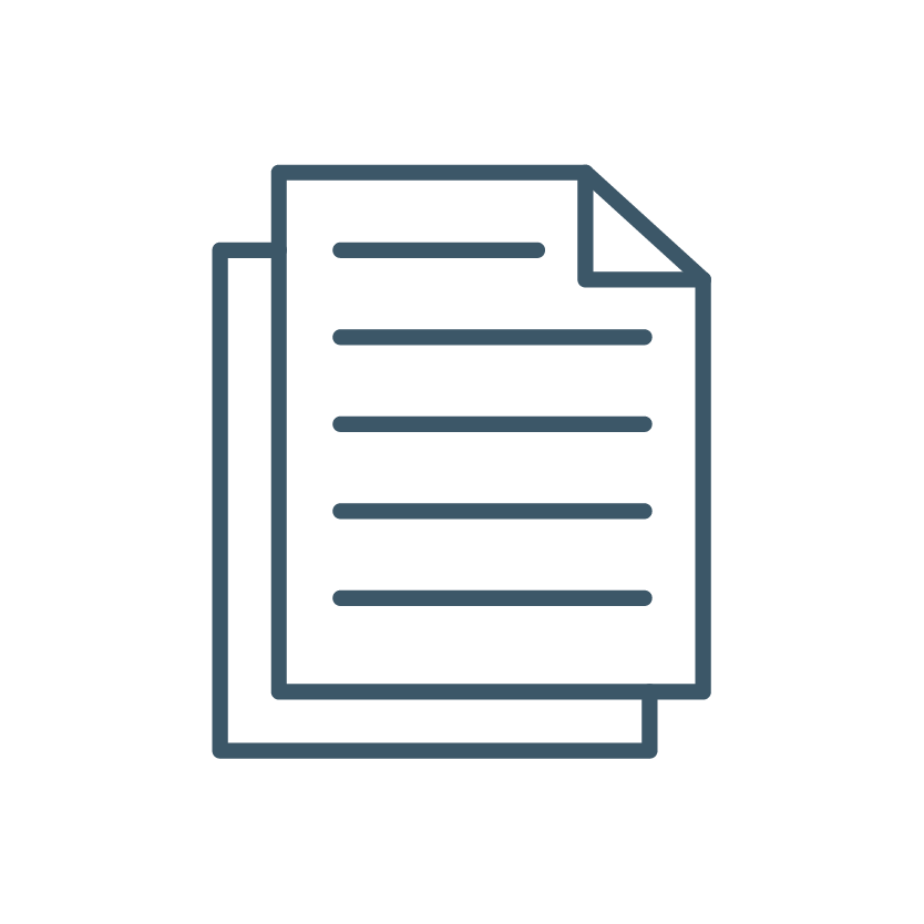 Outline icon of a sheet of paper with lines of text.