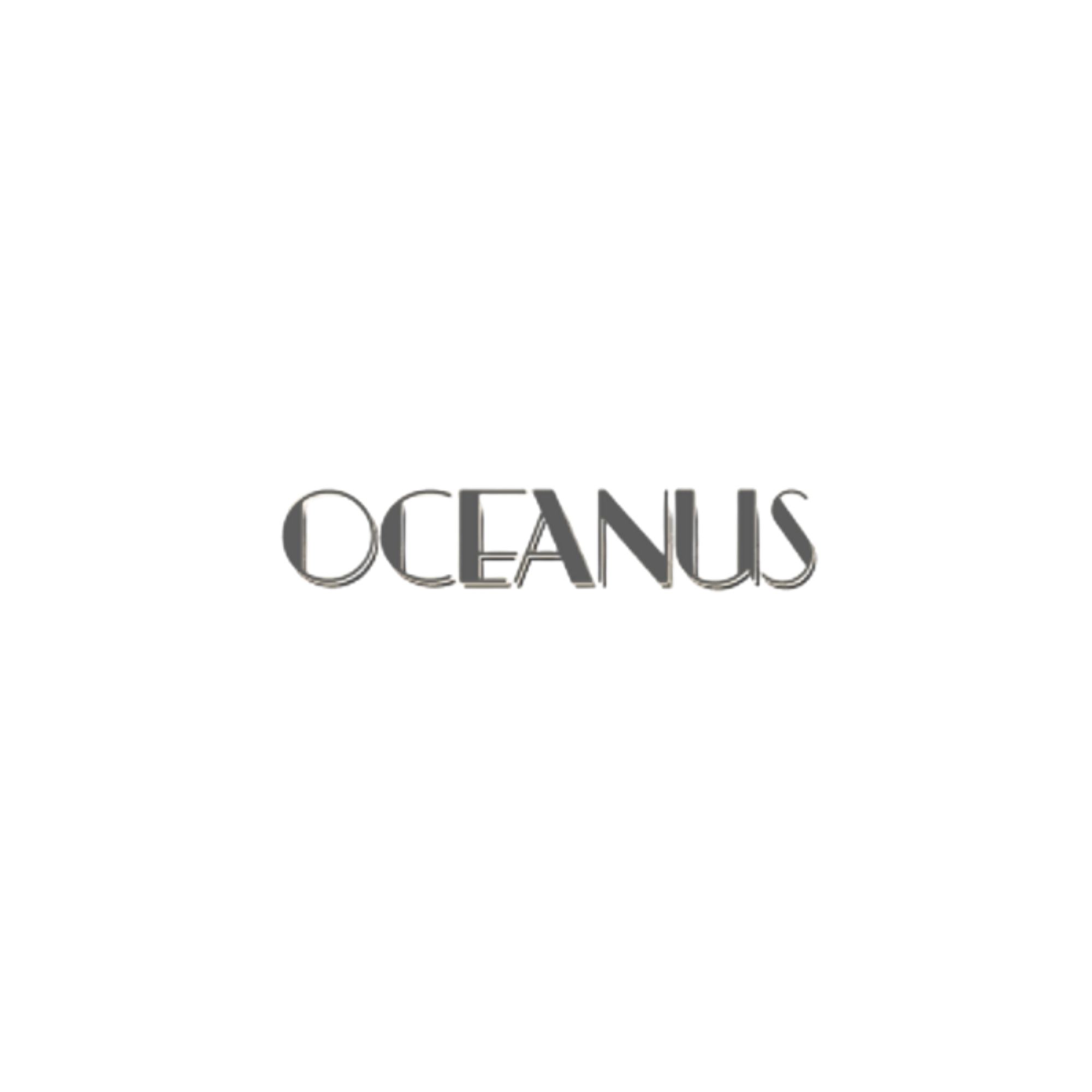 A neon sign with the word 'OCEANUS' in stylized letters, glowing in white with a pink glow around it.
