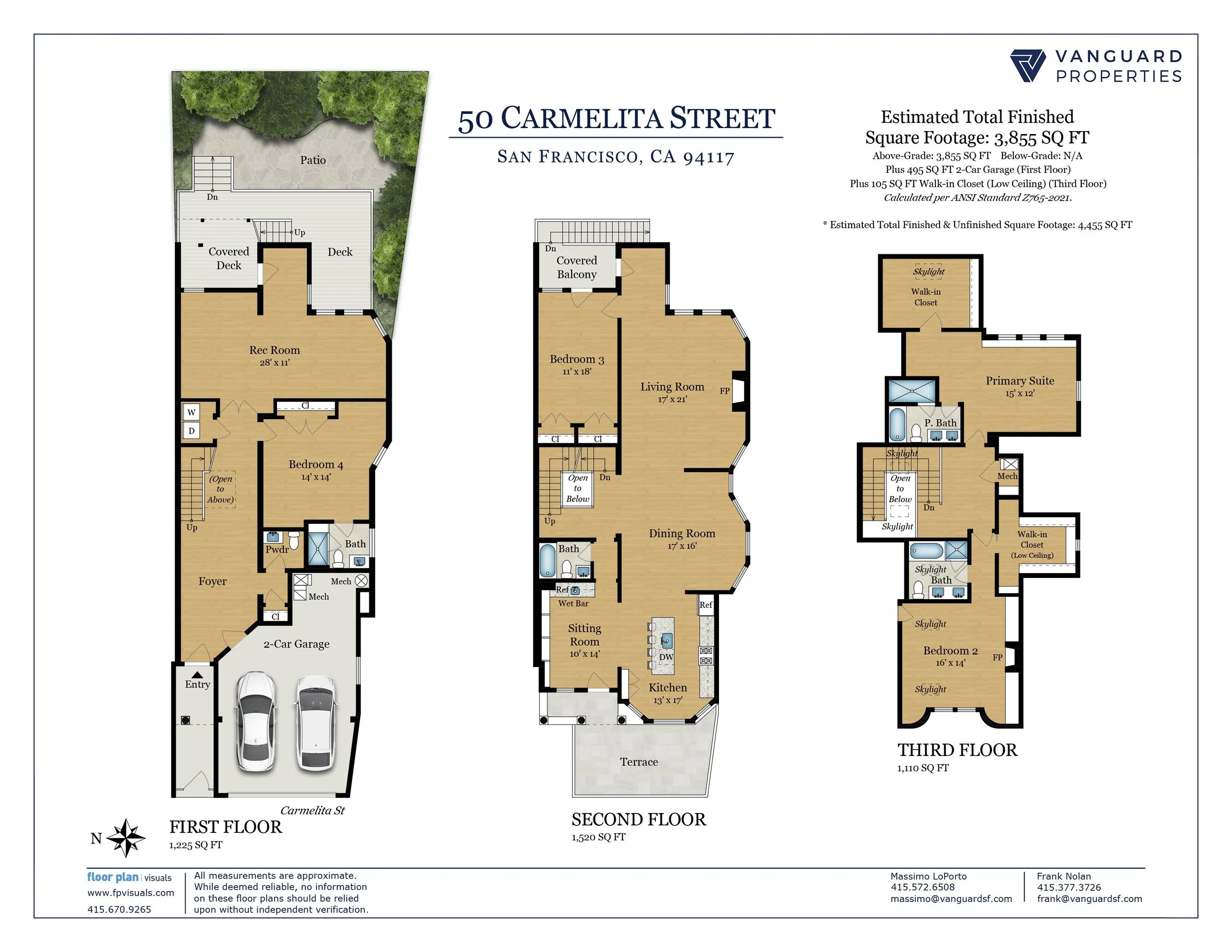 Floor plan of a multi-story house at 50 Carmelita Street, San Francisco, depicting first, second, and third floors with labeled rooms and features.