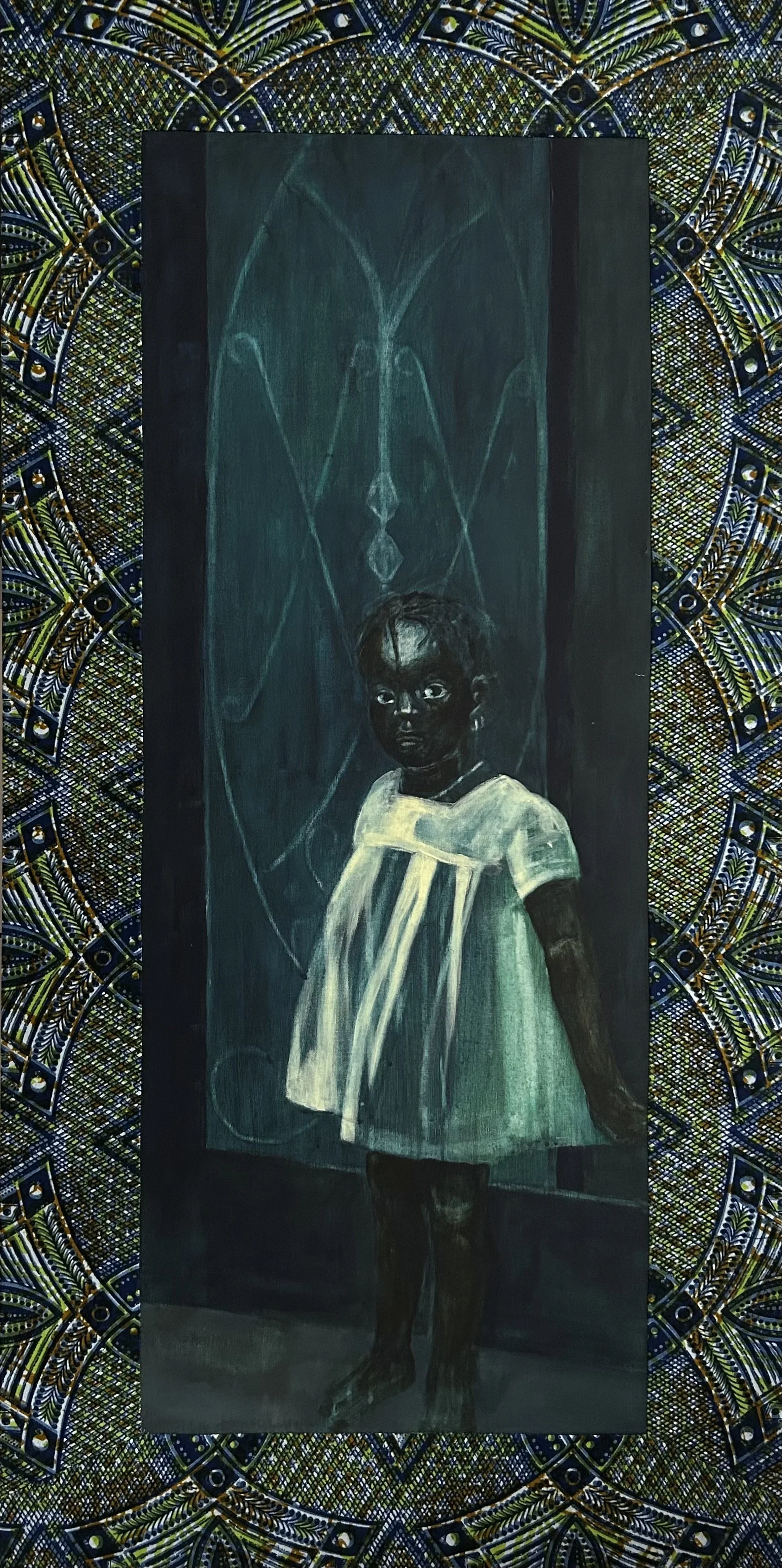 Silent Guardian - Textile framed acrylic painting – 60 x 120 cm