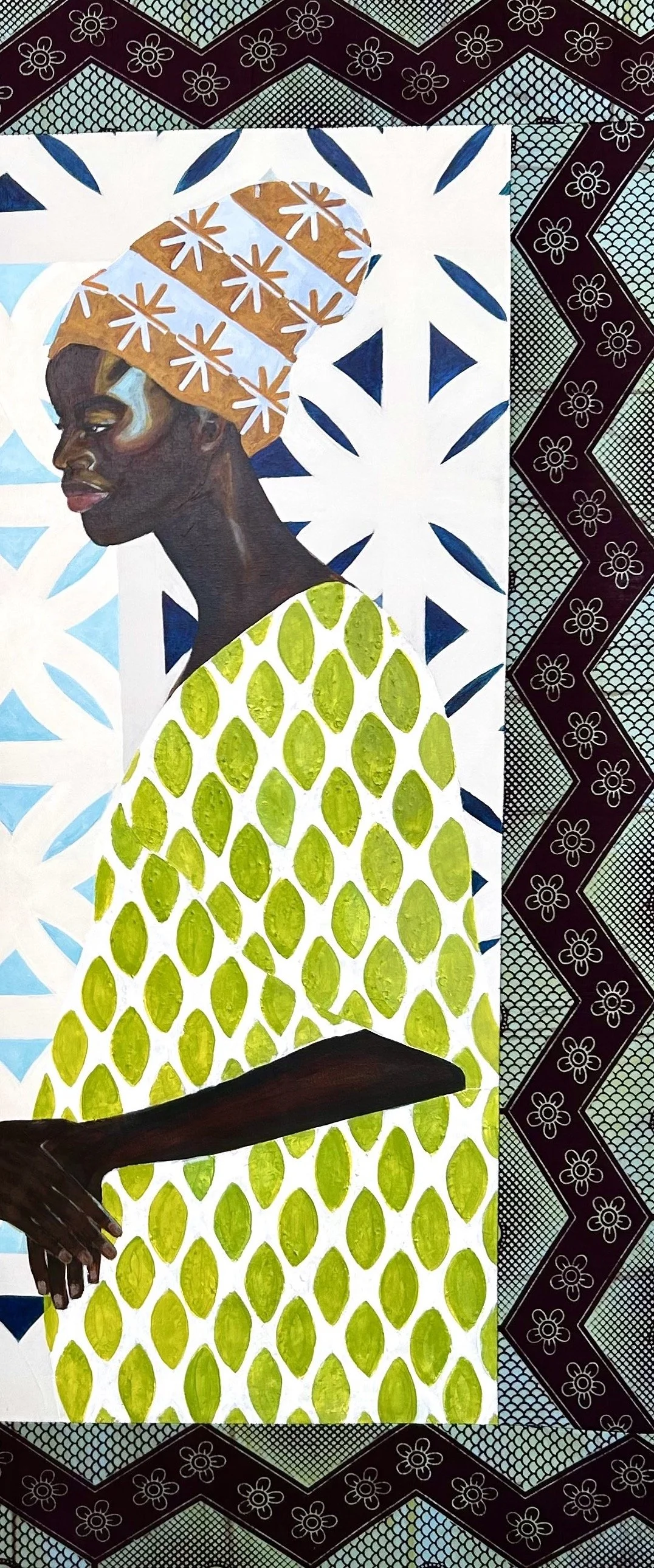 Diptych: Shared Moment on Sunlit Balcony - Textile framed acrylic – 102 x 122 cm
