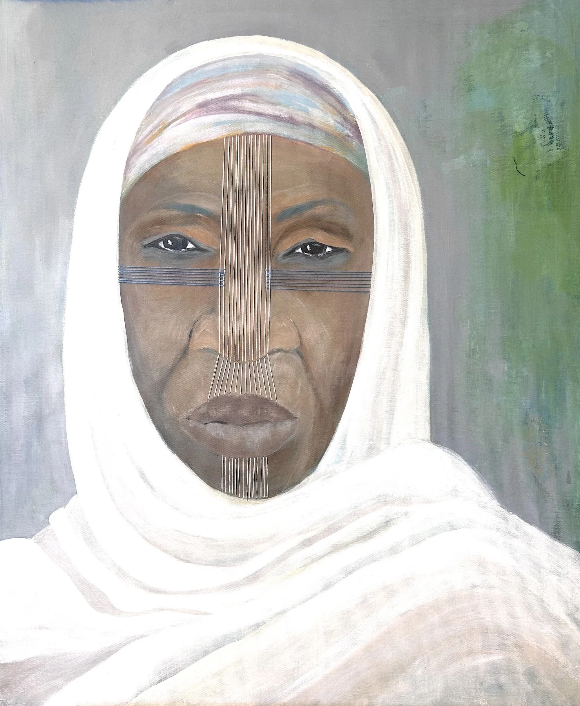 Threads of Identity - Mixed media (acrylic, textile, embroidery) - 60 x 73 cm