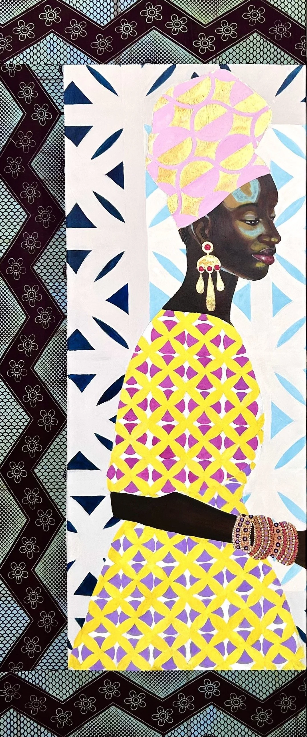Diptych: Shared Moment on Sunlit Balcony - Textile framed acrylic – 102 x 122 cm