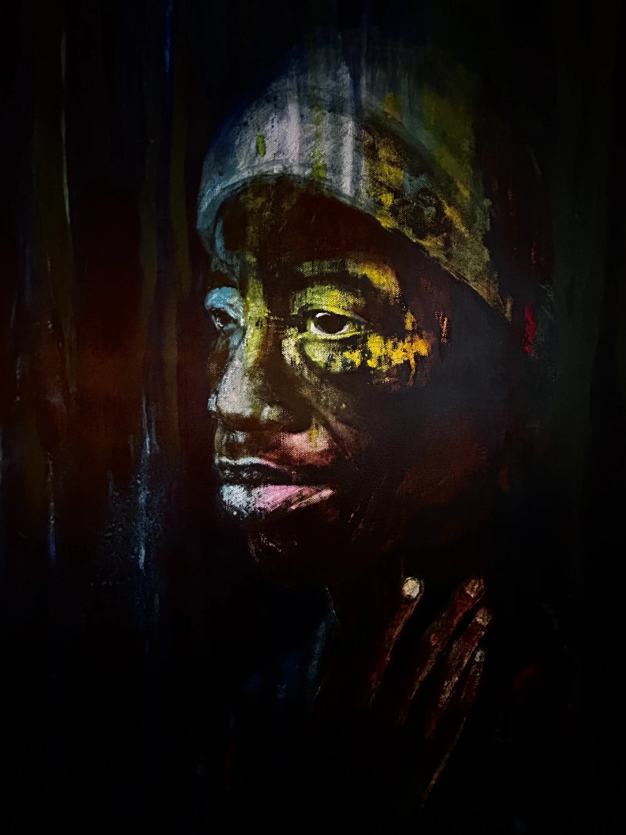 Gaze in Darkness - Mixed media (acrylic, textile) – 60 x 73 cm