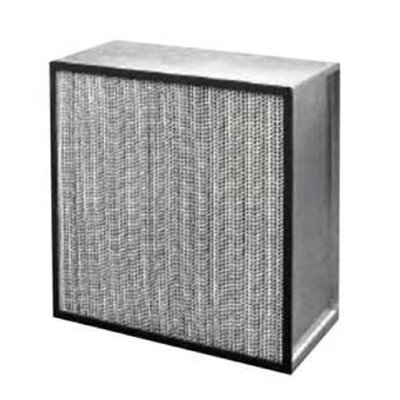 A large square air filter with a metal frame and mesh filter media.