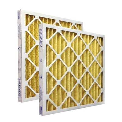Two air filters with white frames and yellow pleated filter material.