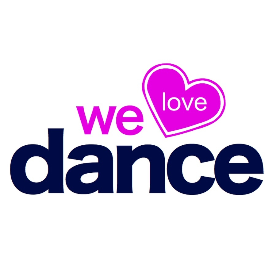 Text graphic with the words 'we love dance,' where 'love' is inside a purple heart.