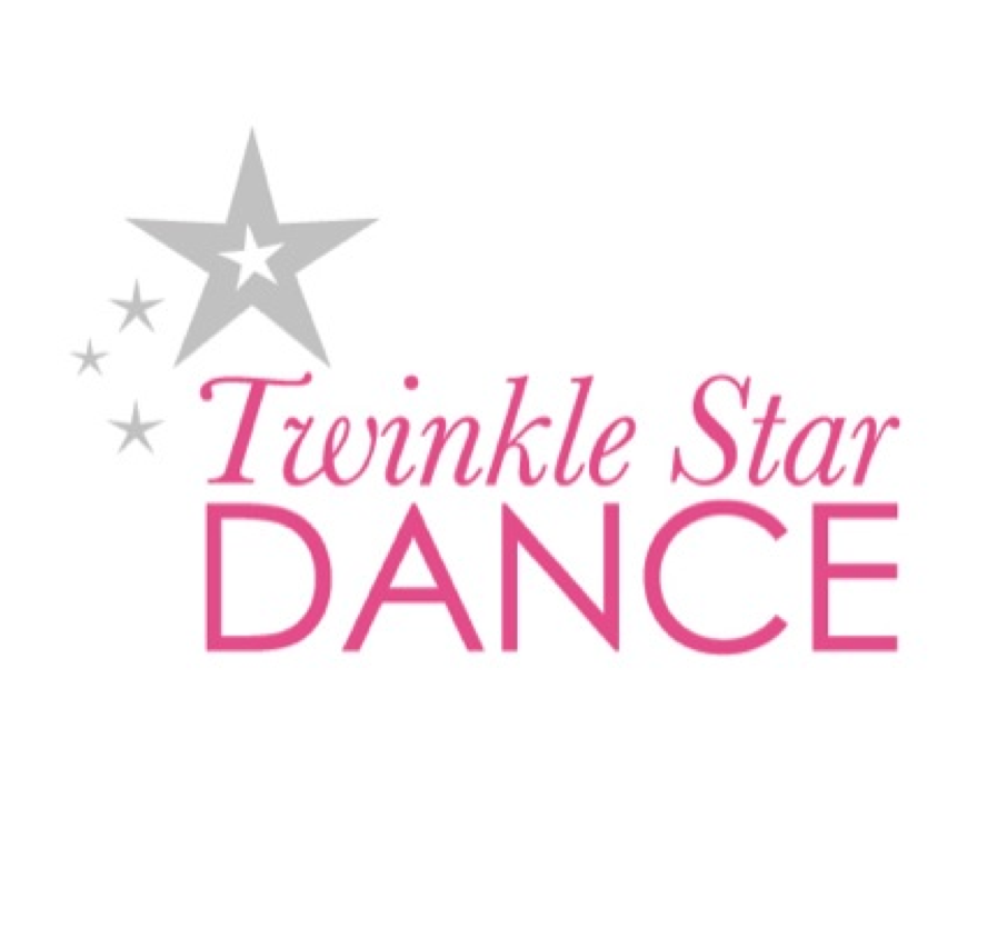 Pink text reading 'Twinkle Star DANCE' with grey stars on a white background.