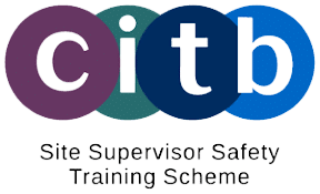 Logo for CITB Site Supervisor Safety Training Scheme with the letters 'c', 'i', 't', 'b' in purple, teal, black, and blue circles above the text.